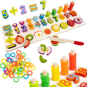 Kleurrijke houten cijfers sorteer puzzel / leerpuzzel / fruit snijden